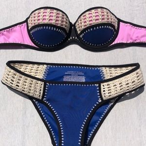 VS Blue & Pink Crochet Bikini Bandeau and Hipsters
